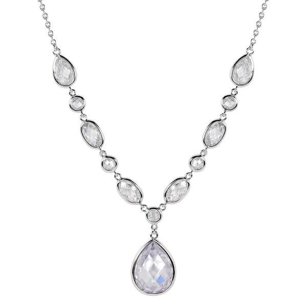 Picture of White CZ Stones In Y Shape With Teardrop Sterling Silver Necklace