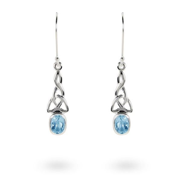 Picture of Blue Topaz Celtic Drop Earrings in Sterling Silver
