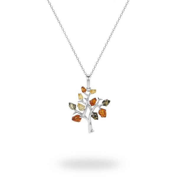 Picture of Mixed Amber Sterling Silver Tree Of Life Pendant