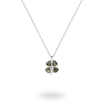 Picture of Green Amber Sterling Silver 4-Leaf Clover Pendant