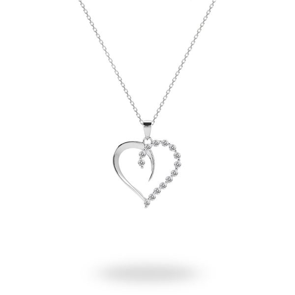 Picture of Half Plain/Half CZ Sterling Silver Open Heart Pendant
