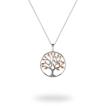 Picture of Round Sterling Silver Tree-of-Life With Rose Gold-Plated Leaves Pendant