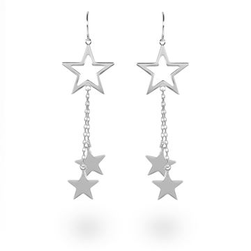 Picture of Outline Star With Stars-on-Chains Hook-in Sterling Silver Drop Earrings