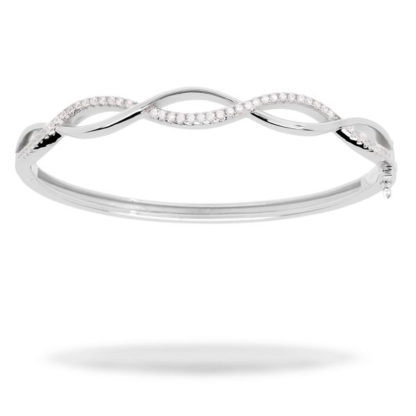 Picture of Cubic Zirconia and Plain Entwined Waves Sterling Silver Bangle