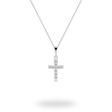 Picture of Sterling Silver Cross Pendant With Claw-Set CZ