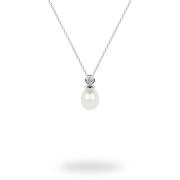 Picture of Freshwater Pearl and Rub-Over Cubic Zirconia Sterling Silver Necklace - 40-45xm
