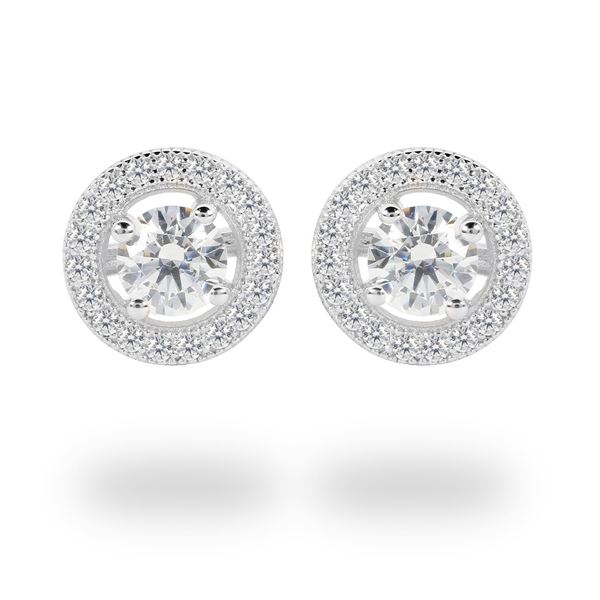 Picture of Small Round CZ Halo Sterling Silver Stud Earrings