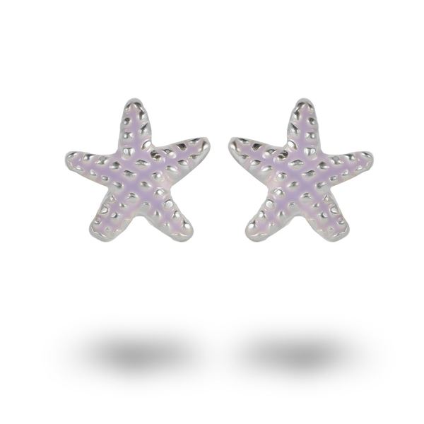Picture of Purple Enamel Starfish Sterling Silver Stud Earrings