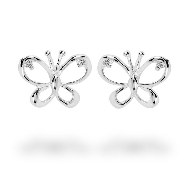 Picture of Outline Butterfly With Cubic Zirconia in Wing Sterling Silver Stud Earrings