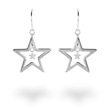 Picture of Star In Outline Star Hook-In Sterling Silver Drop Earrings
