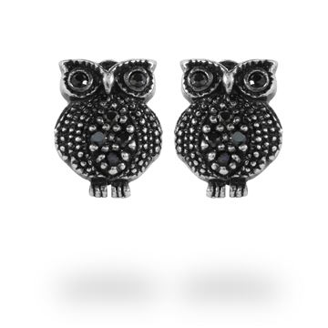 Picture of Black Spinel Owl Sterling Silver Ear Studs