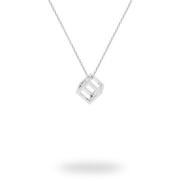 Picture of Sterling Silver Rhodium-Plated Outline Cube Necklace