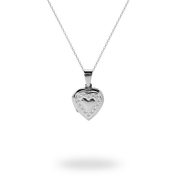 Picture of Cubic Zirconia-Surround Heart Sterling Silver Locket Pendant