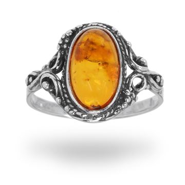 Picture of Oval Cognac Amber Fancy Surround Sterling Silver Ring