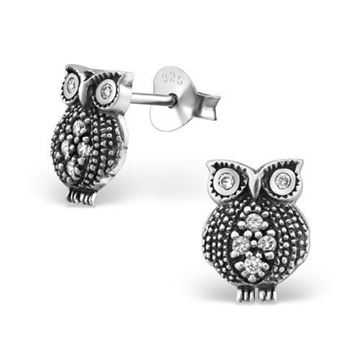 Picture of Cubic Zirconia Owl Sterling Silver Ear Studs