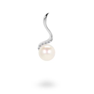 Picture of White Freshwater Pearl on Cubic Zirconia Sterling Silver Swirl Pendant
